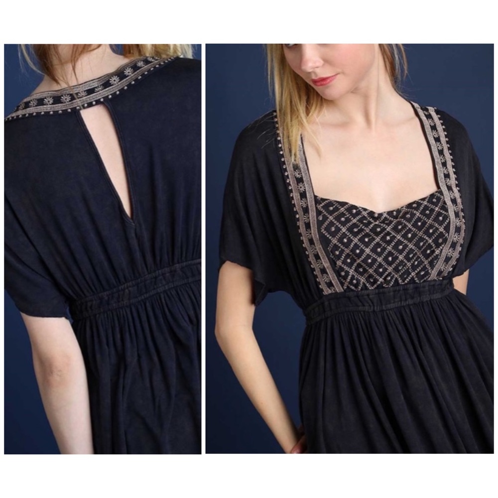5 for $25 POL ultra soft navy blue embroidered peplum top